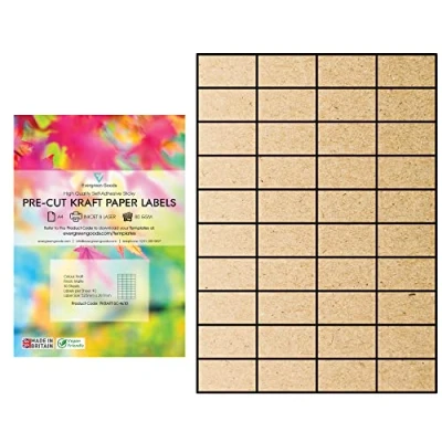 Image of Evergreen Goods A4 Precut Kraft Matte Self Adhesive Paper Inkjet &amp; Laser Printable Strong Sticky Back Multi Purpose Printing Labels 4x10, 40 per A4: 1,200 in Total 30 Sheets