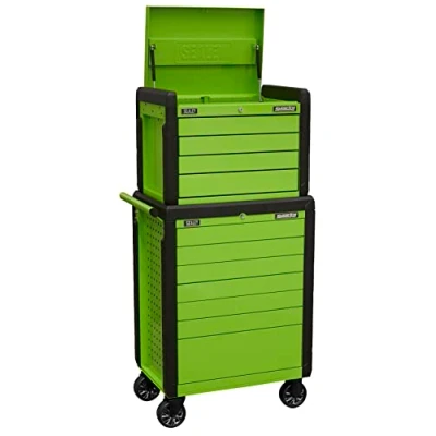 Image of Sealey Superline Pro Topchest &amp; Rollcab Combination 11 Drawer Push To Open Green