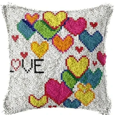 Image of ZFFLYH Latch Hook Kits DIY Throw Pillow Cover Sofa Cushion Embroidery Craft Kit for Adults And Beginners Pattern Printed Canvas Creativity Crochet Gift 17X17 Inch,Love Heart