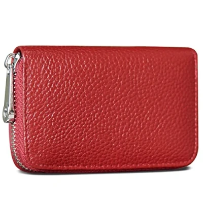 Image of GADIEMKENSD Credit Bank Card Holder RFID Blocking Genuine Leather Mini Wallet Purse with Zipper Womens Small id Compact Slim Blocked Zip Accordion Case Wallets for Women Men (Wine Red)
