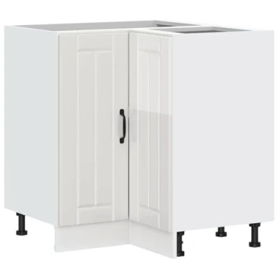 Image of vidaXL kitchen corner base cabinet lucca high gloss white engineered wood storage solution with adjustable feet 75.5x75.5x81.5 cm