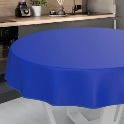 Image of ANRO Oilcloth Tablecloth, Washable, Oilcloth, Garden Outdoor, Indoor, Round, 140 cm with Hem, Blue