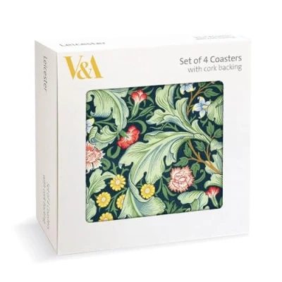 Image of Leicester Wallpaper Coasters J.H. Dearle Stylish Print Set of 4 Cork Backing