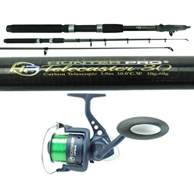 Image of Telescopic 10ft Fishing Rod &amp; Reel Carbon Travel Pike Bass spinning tele