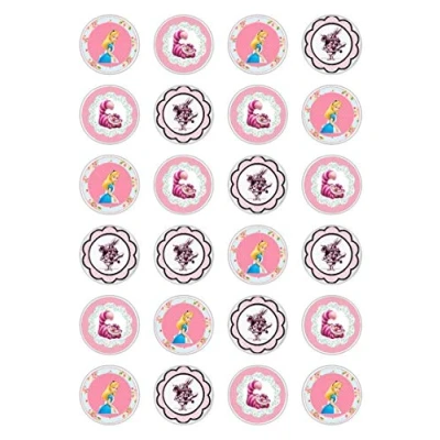 Image of 24 x Alice in Wonderland tea party afternoon Celebration Edible Paper Cupcake Toppers Cake Decorations Birthday