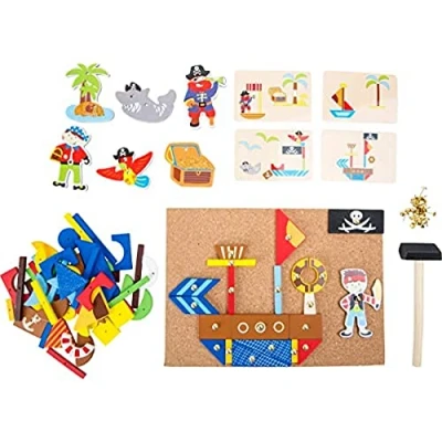 Image of small foot 10226 Hammer game &quot;Pirates&quot; made of wood, cork floor with motives the pirates for hammering, from 6 years on