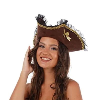 Image of Stylex Deluxe Brown Tricone Pirate Hat Party Fancy Dress Cosplay Accessories