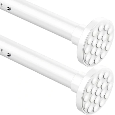 Image of 2PCS Curtain Pole No Drill Extendable Shower Rail Extra Long Anti Slip Rod for Living Room,Bedroom, Bathroom,Balcony White(90 140CM Φ32mm)