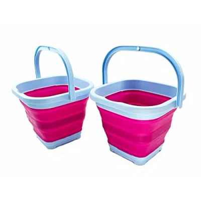 Image of SAMMART 5L Collapsible Rectangular Handy Basket/Bucket (Cool Blue/Flamingo (Set of 2))