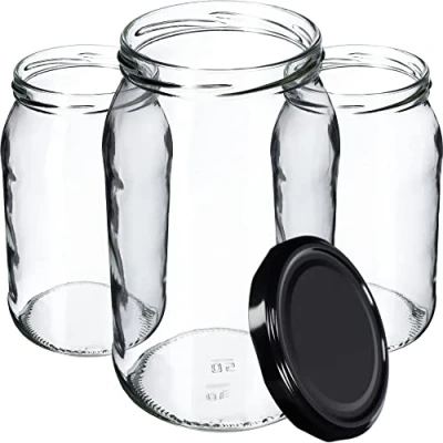 Image of KADAX Glass Jars 900 ml, Preserving with Airtight Lids for Storing Homemade Jams, Marmalades, Pickles and Sauerkraut (Black Lids, Set of 24)