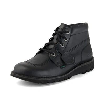 Image of Kickers Unisex Vegan Kick Hi Classic Ankle Boots Plant Based Material Extra Comfortable Added Durability Premium Quality, Black, 10.5 UK