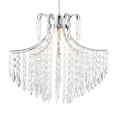 Image of Litecraft Glow Light Shade Easy Fit Lampshade with Clear Acrylic Droplets Polished Chrome