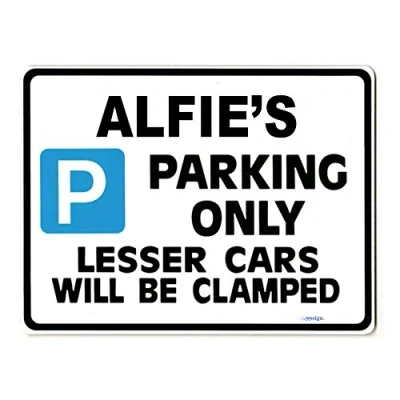 Image of ALFIE&#039;S Personalised gift Parking only Sign Size Large 270mm Rigid Unique idea Made by Case Graphics in the UK