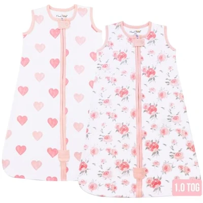 Image of Baby Sleep Sack 1.0 TOG, Organic Cotton Wearable Blanket with Two Way Zipper, Swaddle Transition Sleeping Bag, All Season for Newborn Infant Toddler Boy Girl, 2 Pack, 0 6 Month