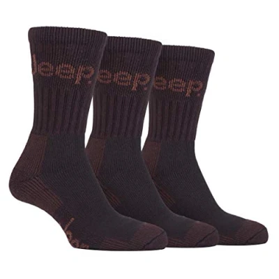 Image of Jeep 3 Pairs Mens Terrain Walking Socks Size 6 11 Uk 39 45 Eur (Earth Brown)