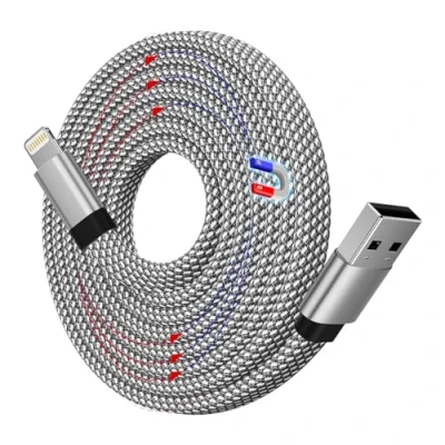 Image of Magtame Magnetic iPhone Charger Cord, 1.5M Coiled USB A to Lightning Cable Braided Charging Cable, MFi Certified Compatible with 14 13 13Pro 12 11 Max XS XR X Plus SE Flat Shape