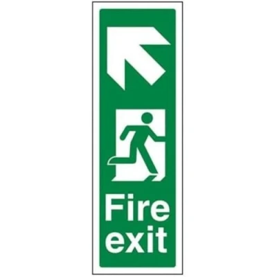 Image of V Safety Fire Exit Arrow Up Left Sign 100mm x 300mm 1mm Rigid Plastic