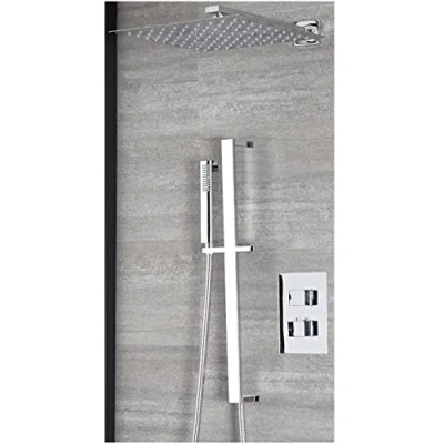 Image of Milano Arvo Thermostatic Mixer Valve 300mm Wall Mounted Square Head Hand Shower Riser Rail Chrome