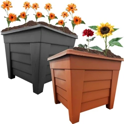 Image of STORM TRADING GROUP Grosvenor Square Planter 33cm Black &amp; Terracotta Plant Pots Flower For Home, Balconies, Patios, Greenhouses Gardens (6, Black)