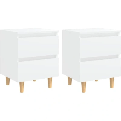 Image of vidaXL Bed Cabinets with Solid Pinewood Legs 2 pcs White 40x35x50 cm