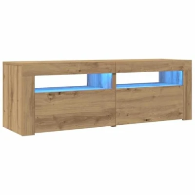 Image of vidaXL TV Cabinet Stand Unit in Artisan Oak 120x35x40 cm Engineered Wood with RGB LED Lights and Storage Compartments