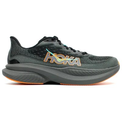 Image of HOKA MACH 6 Neutral running shoes, Men&#039;s, Size: 8, Black/electric tangerine Textile/synthetics