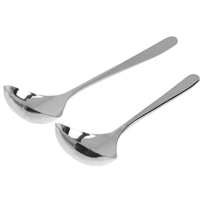 Image of Angoily Stainless Steel Spoon 2PCS Ladle Serving Soup Gravy Ladle, and Short Handle Pan for Kitchen Cooking Sauce (Silver) Scoop