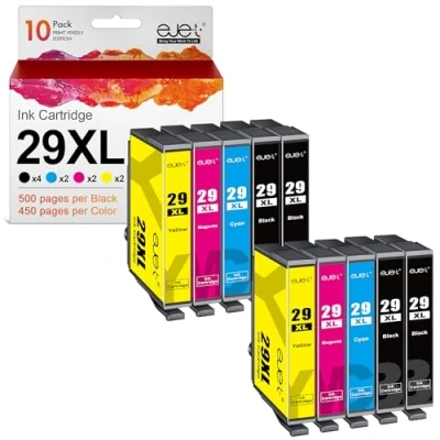 Image of ejet XL High Yield 29XL Ink Cartridge Compatible Replacement for Epson 29 XP 255 455 245 342 XP455 XP452 XP352 XP245 XP442 XP345 352 (Black Cyan Magenta Yellow, 10 Pack)