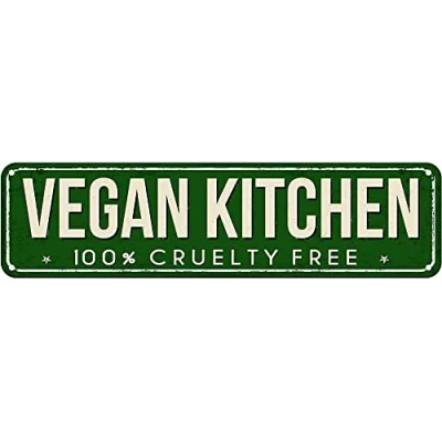 Image of KILSPU Vegan Kitchen Metal Tin Sign Retro Vintage for Home and Wall Decor 4x16 inches