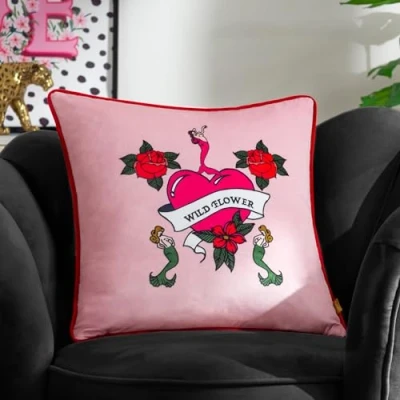 Image of Furn. Wild Flower Velvet Piped Cushion Cover, 43 x cm