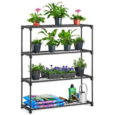 Image of CHRISTOW Greenhouse Staging 4 Tier Garden Shelving Plant Stand Rack Powder Coated Steel (107.5cm x 90cm 30cm) Single Pack