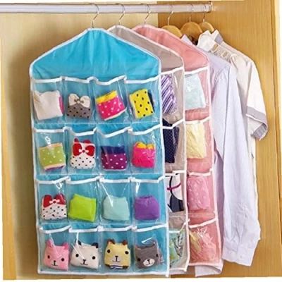 Image of 16 Pockets Storage Organiser Door Wall Hanging Closet Wardrobe Bag Caddy for Bra Underwear Shoes Socks Jewelry Tidy