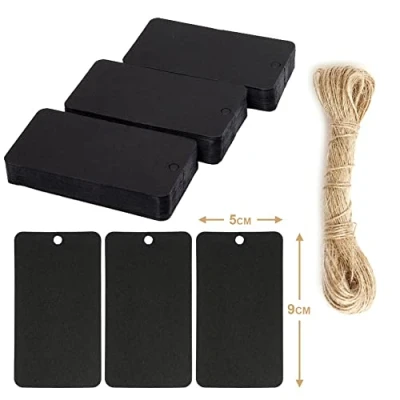 Image of Box.it.pack.it Kraft Paper Gift Tags, Black, Rectangular 9x5 cm, 100 Pack with String