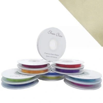 Image of 25M Single roll of Double Faced Satin Ribbon 3mm, 6mm, 10mm, 16mm Widths (Ivory, 3mm)