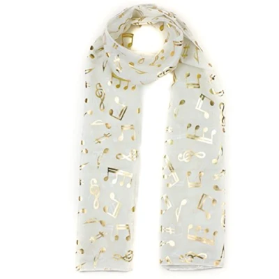 Image of Mytoptrendz® Unisex Treble Clef Music Note Print Scarf for Choir Group Musical Scarves Wrap (Cream Gold notes)