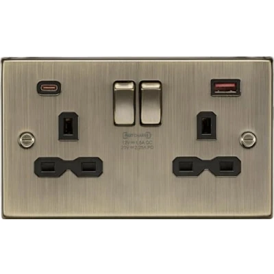 Image of KnightsBridge 13A 2G DP Switched Socket with Dual USB A+C [45W FASTCHARGE] Antique Brass