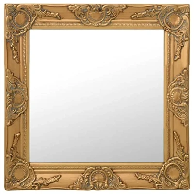 Image of vidaXL Gold Wall Mirror Square Wooden Frame Baroque Style Bevelled Edge for Bedroom, Living Room, Dressing Office 50x50 cm
