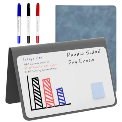 Image of NEWYES Dry Erase Small Whiteboard A5 Notepad, Mini Desk White Boards with Erasable Pens, 21 x 34 cm Double Sided Portable Memo to do List for Office Supplies School Study Essentials
