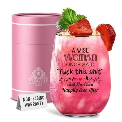 Image of CROWNLY CRYSTAL® Funny Gifts for Women Leaving Colleagues Personalised Wine Glass Gin Glasses Gift Ideas Friends Birthday