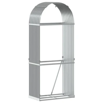 Image of vidaXL Galvanised Steel Log Holder Firewood Rack Large Capacity, Weather Resistant Outdoor/Indoor Wood Storage (Light Grey, 80x45x190 cm)