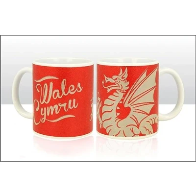 Image of Elgate Wales Cymru Dragon 11oz Glitter Mug Gift Souvenir Cup Tea Coffee Welsh