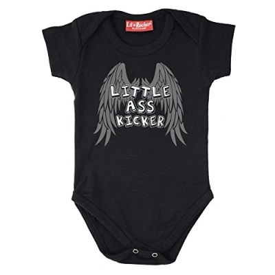 Image of Little Ass Kicker Funny Alternative Slogan Baby Grow Gift Present Small Black