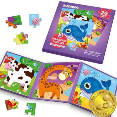 Image of Magnetic Puzzles for 2 3 Year Olds Travel Toys Toddlers on Plane Car Ride by QUOKKA 20 Pieces Magnet Jigsaw Games Kids Age 4 5 Gift Brain Teaser Boys and Girls