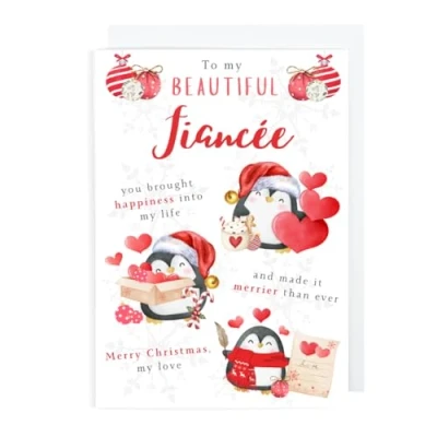Image of Second Ave Fiancee Romantic Love Penguin Christmas Xmas Holiday Festive Greetings Card