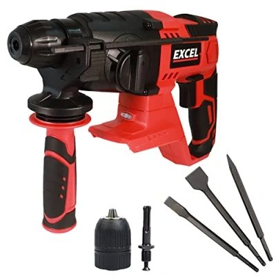 Image of Excel 18V Cordless SDS Plus Rotary Hammer Drill EXL554B with Chuck &amp; Chisel Set (No Battery Charger) Variable Speed 1500RPM 4 Mode Operation LED Worklight 360 Rotation