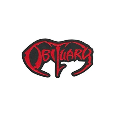 Image of Obituary Death Metal Band Red Patch Badge Embroidered Iron on Applique Souvenir Accessory