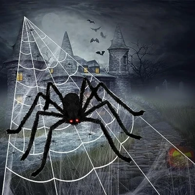 Image of Timiyou Halloween Decorations, 59&#039;&#039; Giant Spider + 200&#039;&#039; Web Decor 20pcs Small Fake Spiders, Decorations Outdoor for Indoor Scary Haunted House Garden Lawn Yard