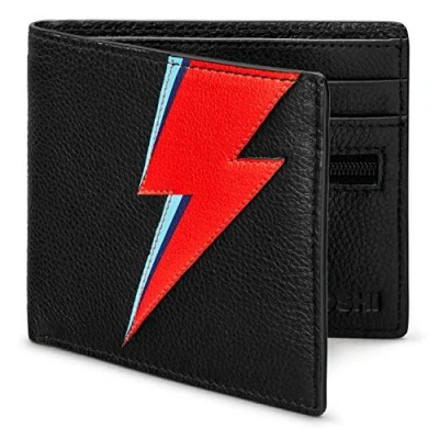 Image of Yoshi Iconic Lightning Bolt Men&#039;s Leather Wallet, Genuine Black RFID Blocking Slim Wallet for Men