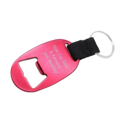 Image of Personalised Aluminium Bottle Opener Keyring Gift Engraved With Any Message (Red) Enter Your Own Custom Text