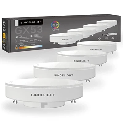 Image of SINCELIGHT LED GX53 Cabinet Light Reflector Bulb, 7W (50 60W Equivalents), Warm White 2700K, Adapt to Fixture, Kitchen Units, Display Cabinets and Under Shelf Lighting, Pack of 4